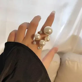 Vintage Pearl Zircon Adjustable Finger Ring